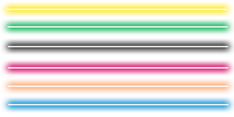 Set of glowing multicolor neon light lines in green, yellow, pink, blue, gray and peach tones on transparent background, digital bright design