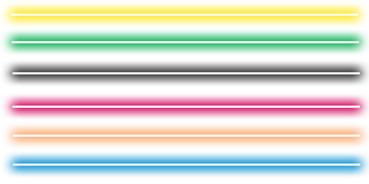 Set of glowing multicolor neon light lines in green, yellow, pink, blue, gray and peach tones on transparent background, digital bright design