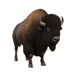 Majestic American Bison standing proudly on a transparent background showcasing its powerful build with rich brown fur and golden mane a symbol of