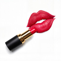 Red lipstick kiss impression with lipstick for makeup lovers