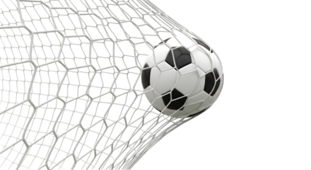 Soccer ball in a goal net close-up football scoring