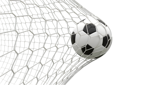 Soccer ball in a goal net close-up football scoring