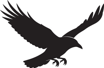 Black Silhouette of a Bird of Prey with Wings Spread in Flight on a White Background flying white background and transparent background