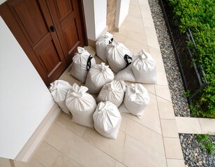 White bags on patio