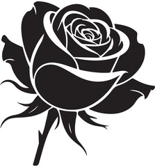 Black silhouette of a rose with stem and leaves flower