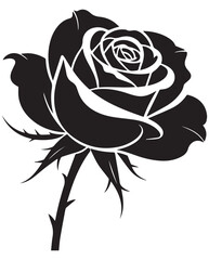 Black Silhouette of a Rose with Thorns and Stem flower