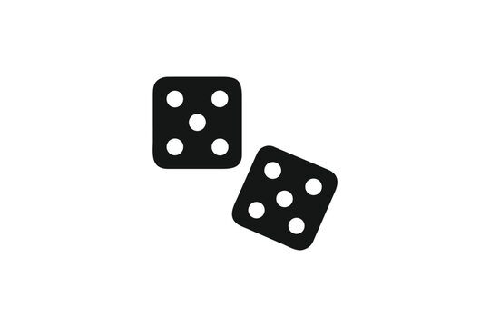 Two black dice showing different numbers in a minimalist silhouette