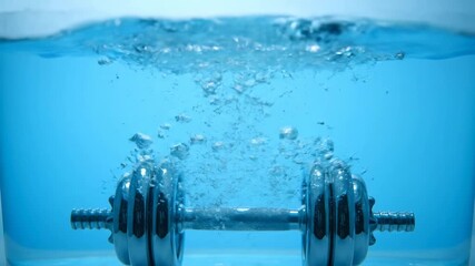 Dumbbell submerged in water performing workout