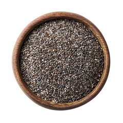 Rustic Bowl of Chia Seeds in Detailed Close-up Aerial View for Dietary Information