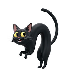 Whimsical Black Cat with Wide Yellow Eyes and Bared Teeth in a Playful Pose on a Transparent Background a Spooky Halloween Character Illustration for