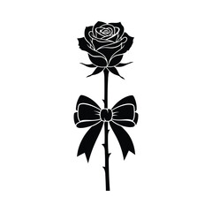 Elegant Rose Silhouette with Decorative Bow Minimalist Floral Vector Art