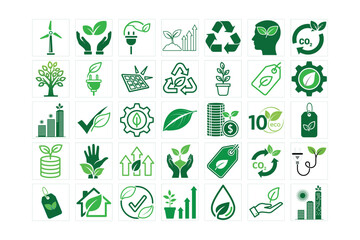Sustainable Energy Eco Icon Set Green Environment Conservation Symbol Design