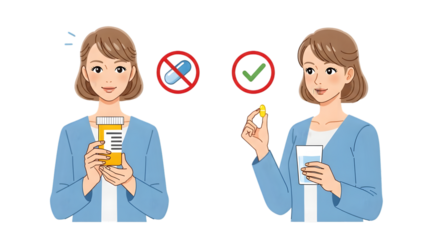 Woman choosing between medication and healthy alternative