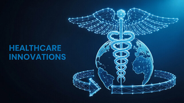 Healthcare Innovation Caduceus Symbol Global Health Digital Tech Abstract - Powered by Adobe