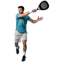 padle tennis player in action with racquet and ball