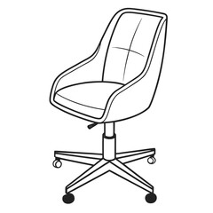 Simple Line Drawing of a Modern Office Swivel Chair with Wheels Keywords: office chair, swivel chair, desk chair, furniture, interior