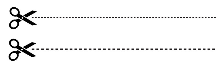 Cut Here Icon Scissors and Dashed Line Isolated