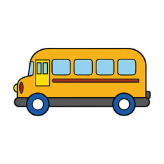 Bright yellow school bus with blue wheels and windows cartoon drawing