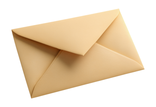 Beige kraft paper envelope positioned diagonally, isolated on transparent background