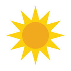 Bright yellow sun icon shining with radiating warmth and light rays