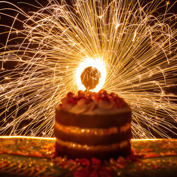 birthday cake with burning candles