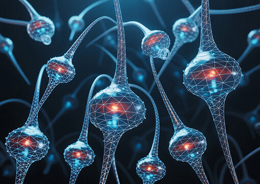 Neurons Wireframe Brain Cells Synapses Thinking Neural Network Data - Powered by Adobe