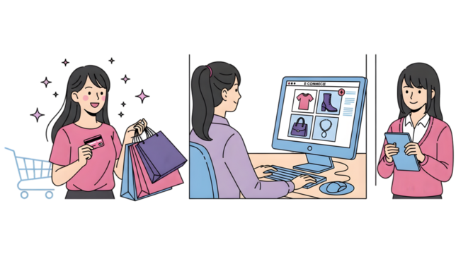 Women Engaging in Online Shopping Activities ecommerce - Powered by Adobe