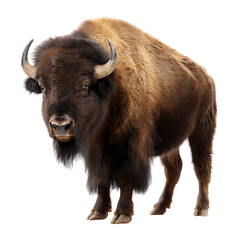 Majestic American Bison Posing on a White Background Shows Its Impressive Size