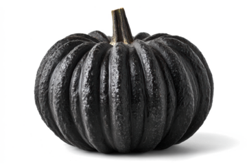 Black pumpkin on white background a unique Halloween decoration perfect for spooky themes and autumn designs