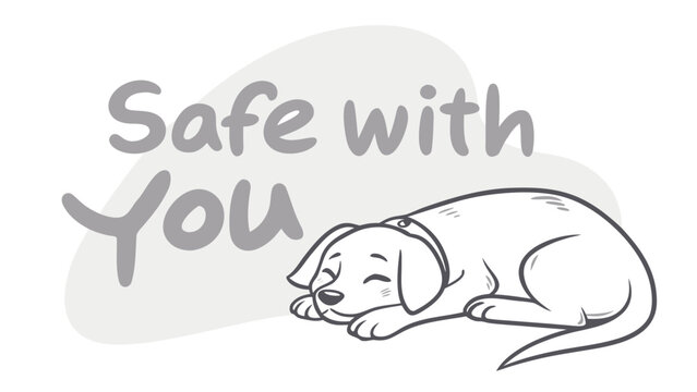 Emotional Illustration of a Sleeping Dog with Text Safety Message in a Cozy Environment