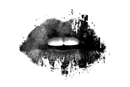 Grunge lips illustration black and white distressed texture great for edgy designs and artistic projects