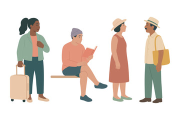 People at the station, travelers and casual conversation, lifestyle moments