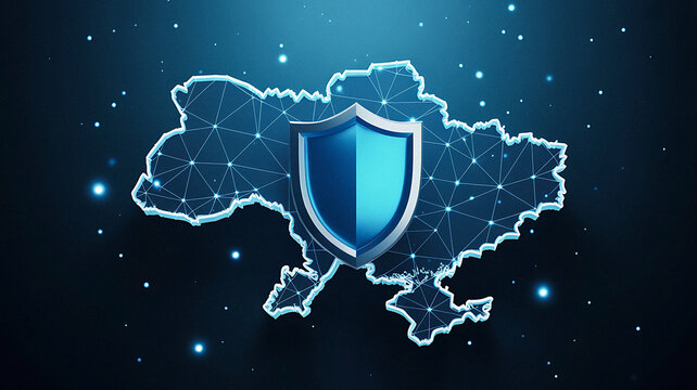 Cyber Security Ukraine Map Protection Shield Digital Abstract