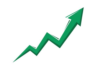 Green upward trend arrow isolated on transparent background