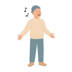 Young boy singing joyfully, winter music and holiday cheer