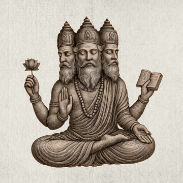 Intricate three-headed deity sculpture animation isolated asset, transparent 4K video, alpha channel, ProRes 4444