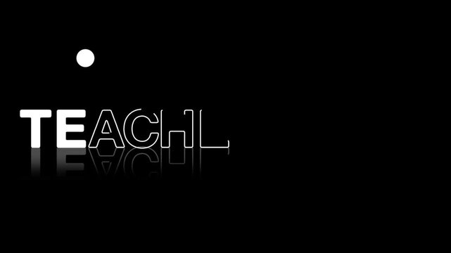 animated jumping or bouncing ball of Teacher's day text word lettering typography glow neon reveal, Bright letters jump in the inscription theme video,motion seamless loop animation white type on blac