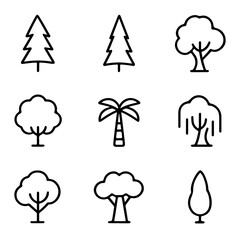set of outline icons trees vector on a white background
set of 9 line icons, vector, on a white background