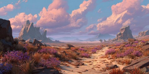 Surreal Wasteland. Imaginative Desert Landscape with a Beautifully Dirty and Scenic Summer Vibe