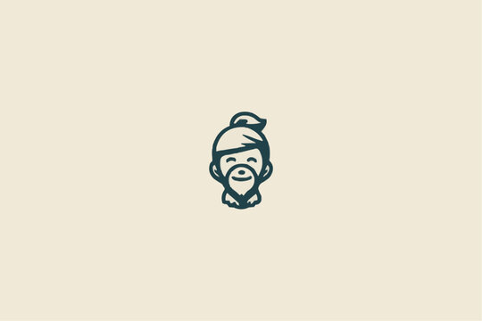 Unique minimalist logo design featuring a cool bearded character with a modern hairstyle, perfect for branding and creative projects needing a stylish mascot