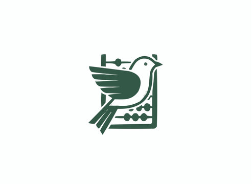 Elegant logo showing a bird perched on an abacus for financial, accounting or business consulting, perfect for a modern company or brand identity