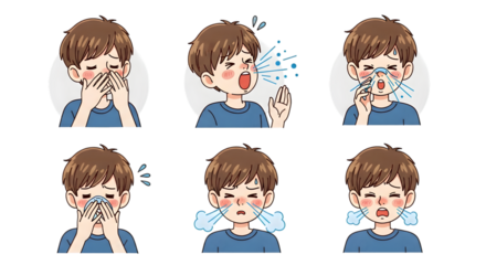 Boy Experiencing Cold and Allergy Symptoms child sick