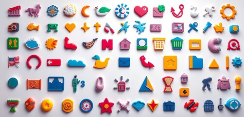 Collection of diverse, colorful icons on a white background, web, signs