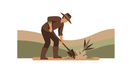 Rural Laborer Planting Seedlings In The Earth, Creating Hope And Sustainability