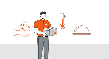 Safe Food Delivery Protocols Demonstrating Hand Washing, Temperature Checks, and Service.