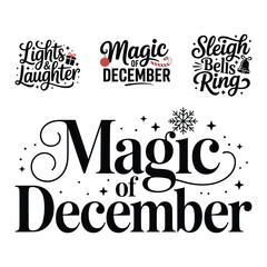 christmas Vector Set Black and White Typography Design