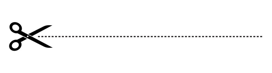 Scissors Cut Here Icon with Dotted Line, Coupon Cut Path, and Dashed Border Symbol