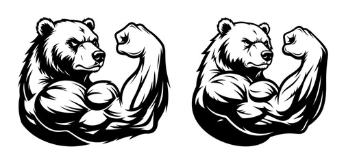 Vector art of two bears with muscular arms, a strong animal illustration of a bear