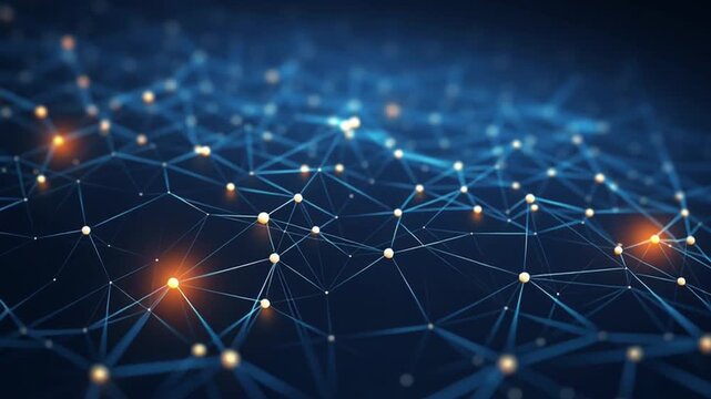 Abstract technology network with glowing nodes and lines. Modern, technical background. Future concept, neural connections matrix. Digital futuristic grid. Artificial intelligence social media network - Powered by Adobe