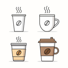 Obraz premium Coffee cup icon set vector illustration of a hot espresso or cappuccino beverage for cafe breakfast design